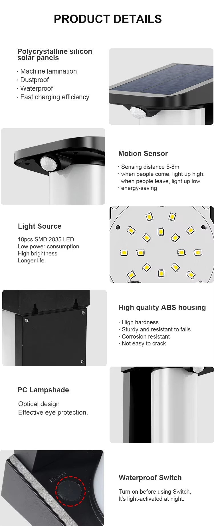 Solar wall light with motion sensor